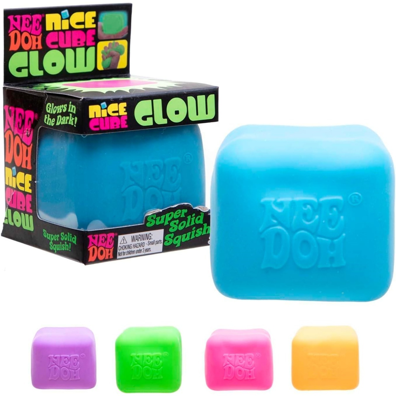 NeeDoh Nice Cube Glow – Glows in the Dark – Assorted
